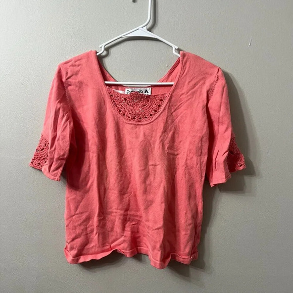 Vtg Joseph A Womens Coral Blouse M Crochet Beaded Coastal Grandmother Knit - Picture 4 of 6